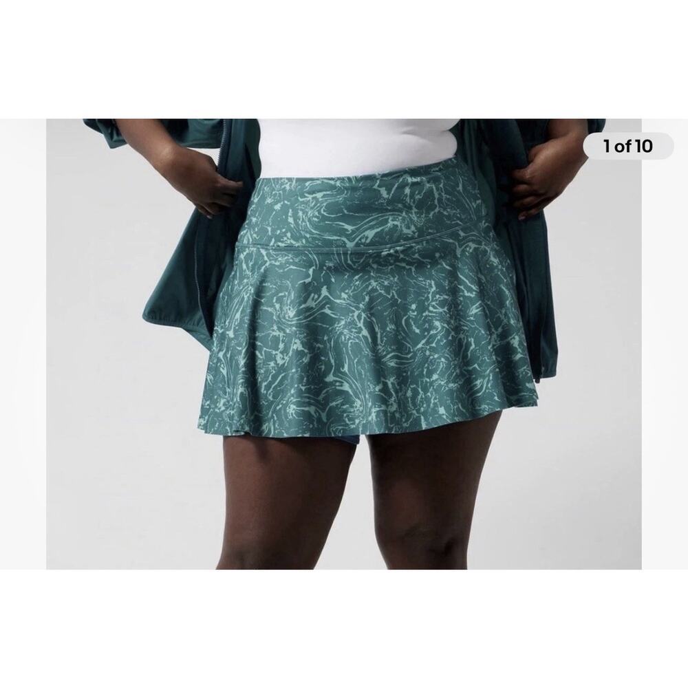 Athleta Ace Printed Tennis Skort Skirt 2X Blue Green Marble Athletic Pockets